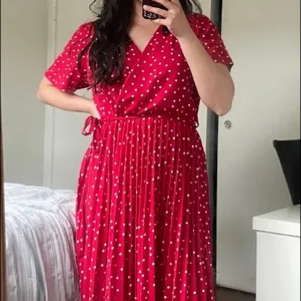 midi polka dot red dress